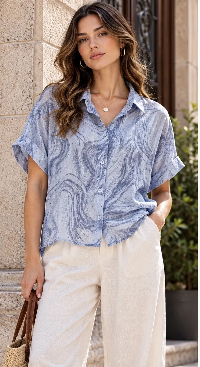 Blue Marble Printed Shirt