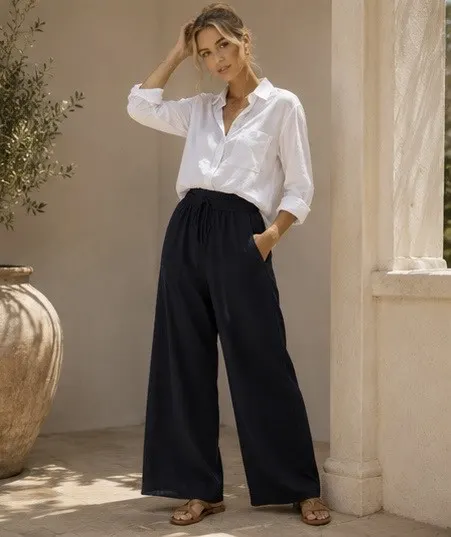 Midnight Fluid Wide-Leg Trousers