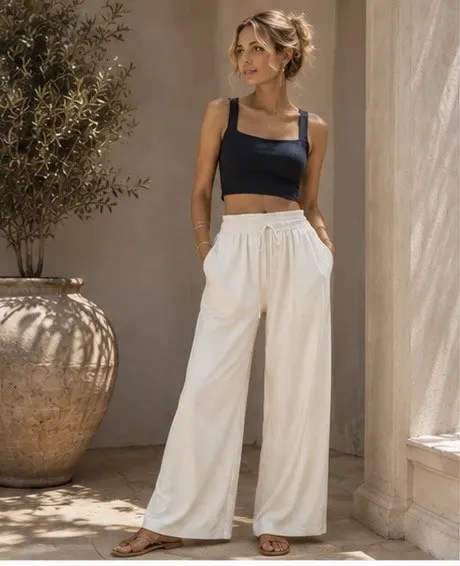 Ivory Ease Wide-Leg Trousers