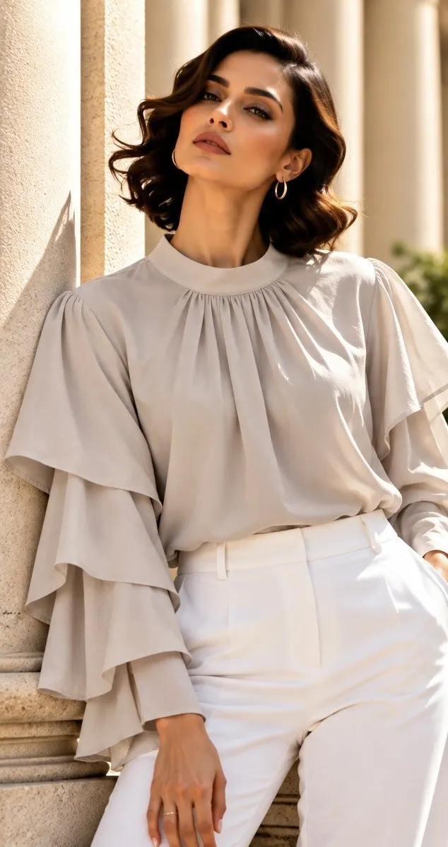 Moonstone – Soft Satin Layered Sleeve Top