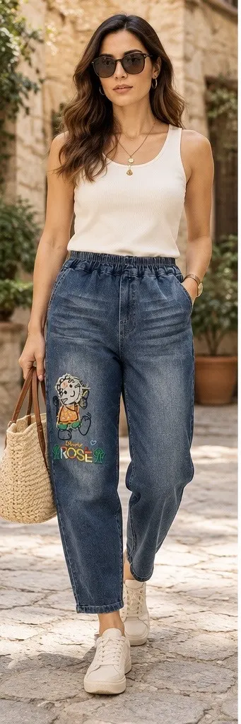 Embroidered Soft Denim Trousers
