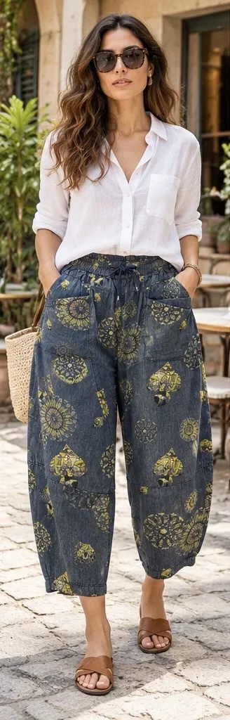 Golden Mandala – Printed Soft Denim Trousers