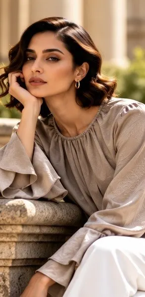 Taupe Elegance – Textured Satin Blouse