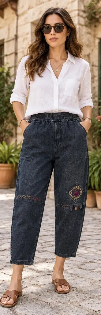 Heritage Stitch – Embroidered Denim Trousers