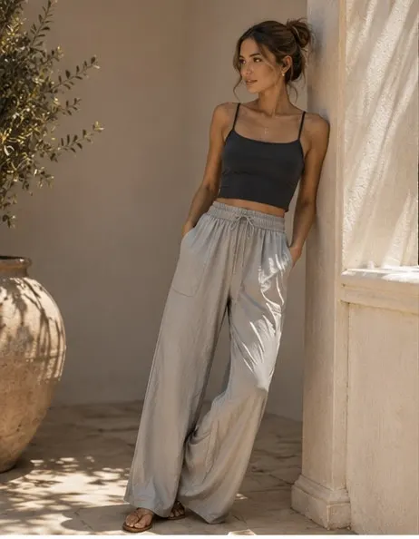 Silver Mist Utility Wide-Leg Trousers